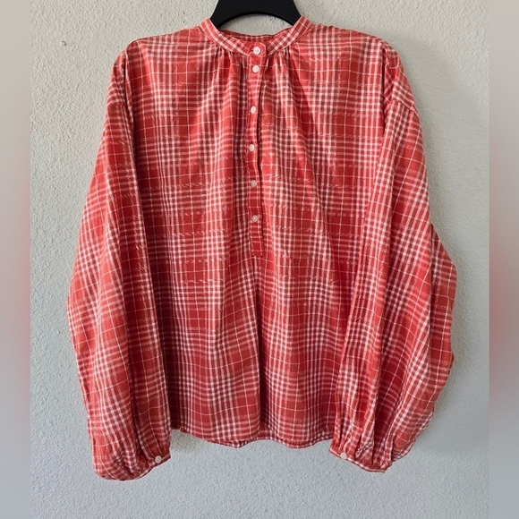 Universal Thread Blouse Women Sz S Plaid Ballon Sleeve PopOver Oversize - Picture 2 of 13